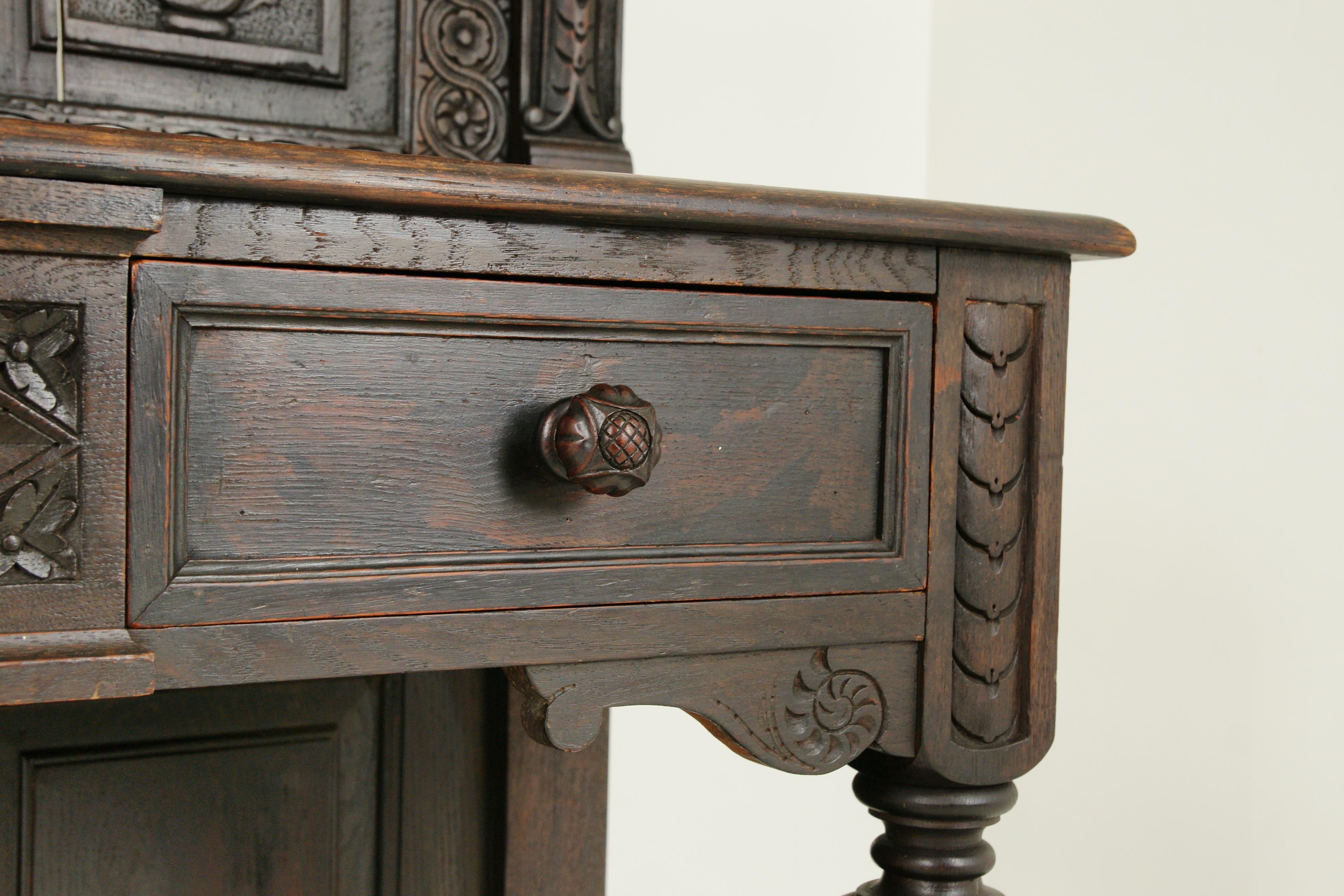 Hand-Crafted Antique Court Cupboard, Oak Sideboard, Carved Oak Buffet, Scotland 1790, H037