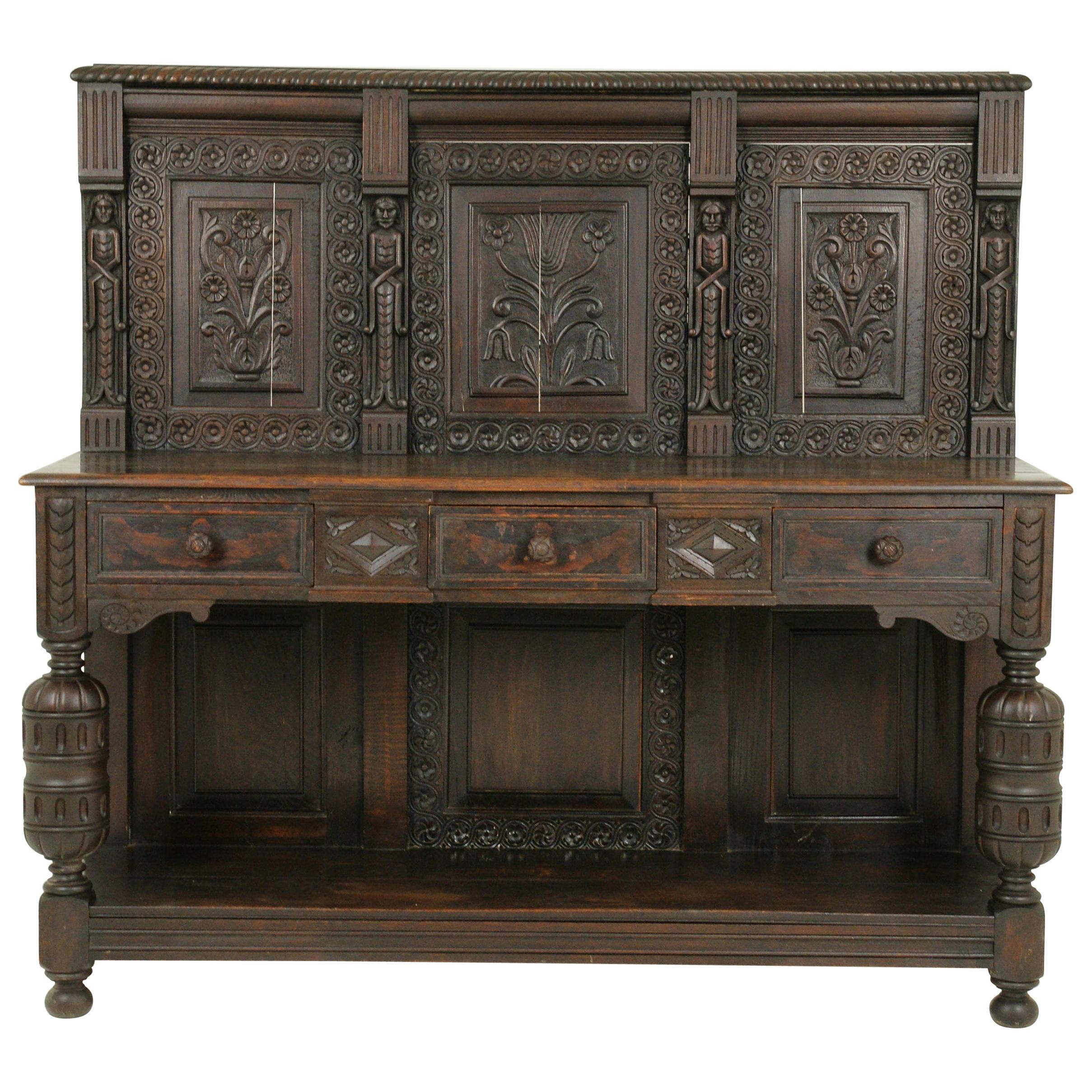 Antique Oak Court Cupboard, Sideboard, Buffet, Scotland 1910, B2667 at