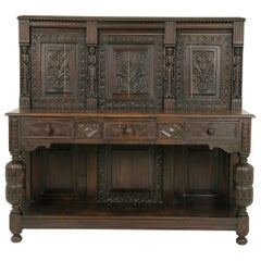 Antique Court Cupboard, Oak Sideboard, Carved Oak Buffet, Scotland 1790, H037