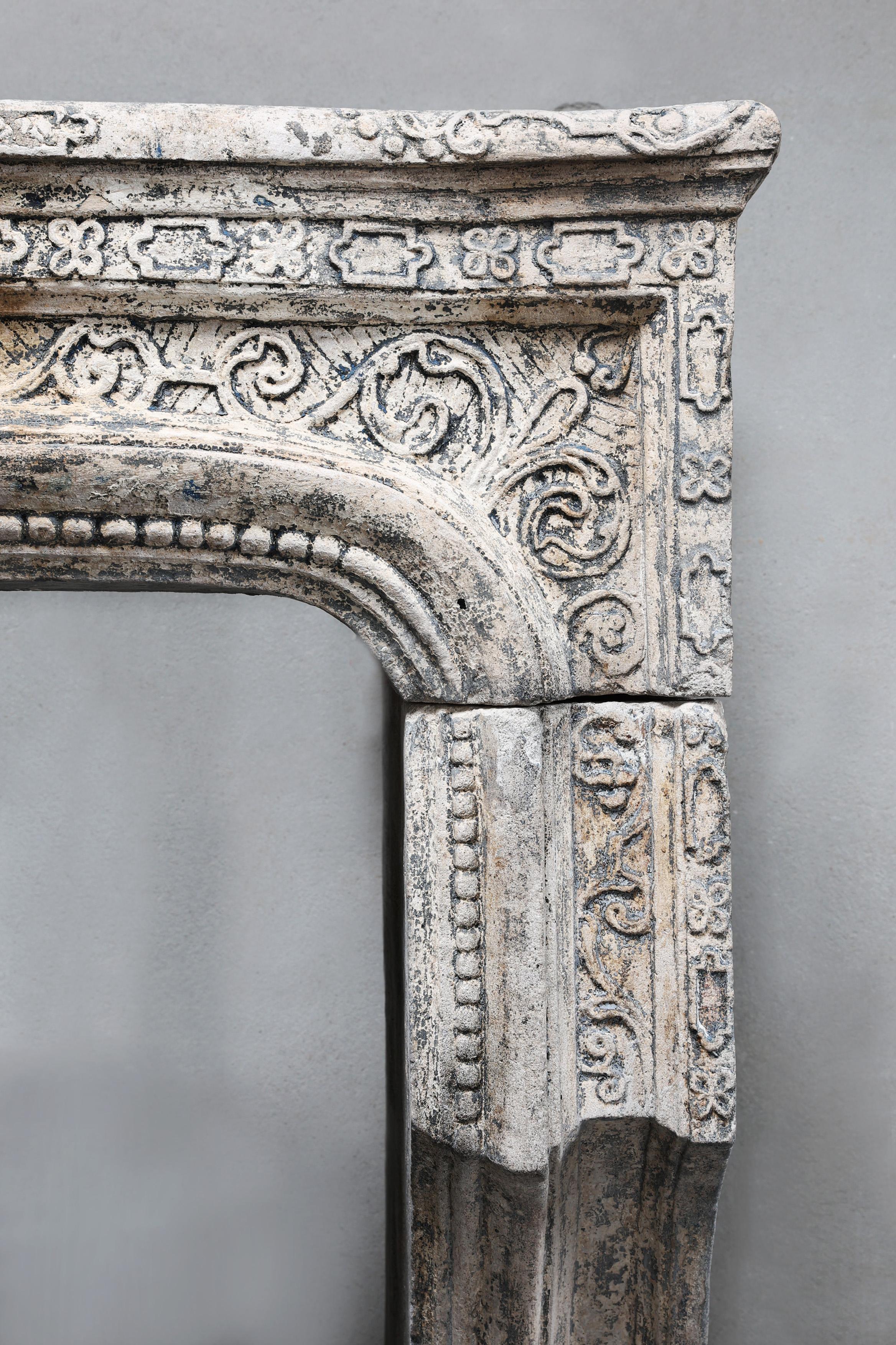 Limestone Antique crafted fireplace from the 19th century, Louis XIV For Sale
