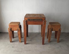 Antique Craftsman Made Wabi Sabi High Table and Stools