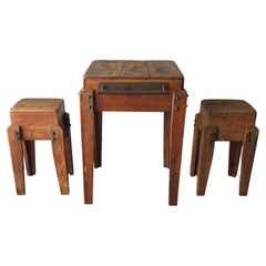 Antique Craftsman Made Wabi Sabi High Table and Stools