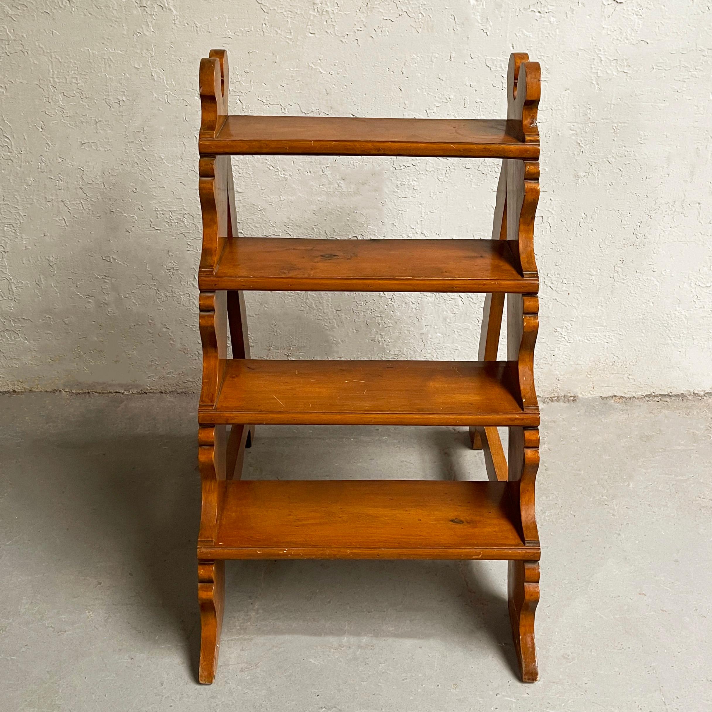 American Antique Craftsman Maple Library Step Ladder For Sale