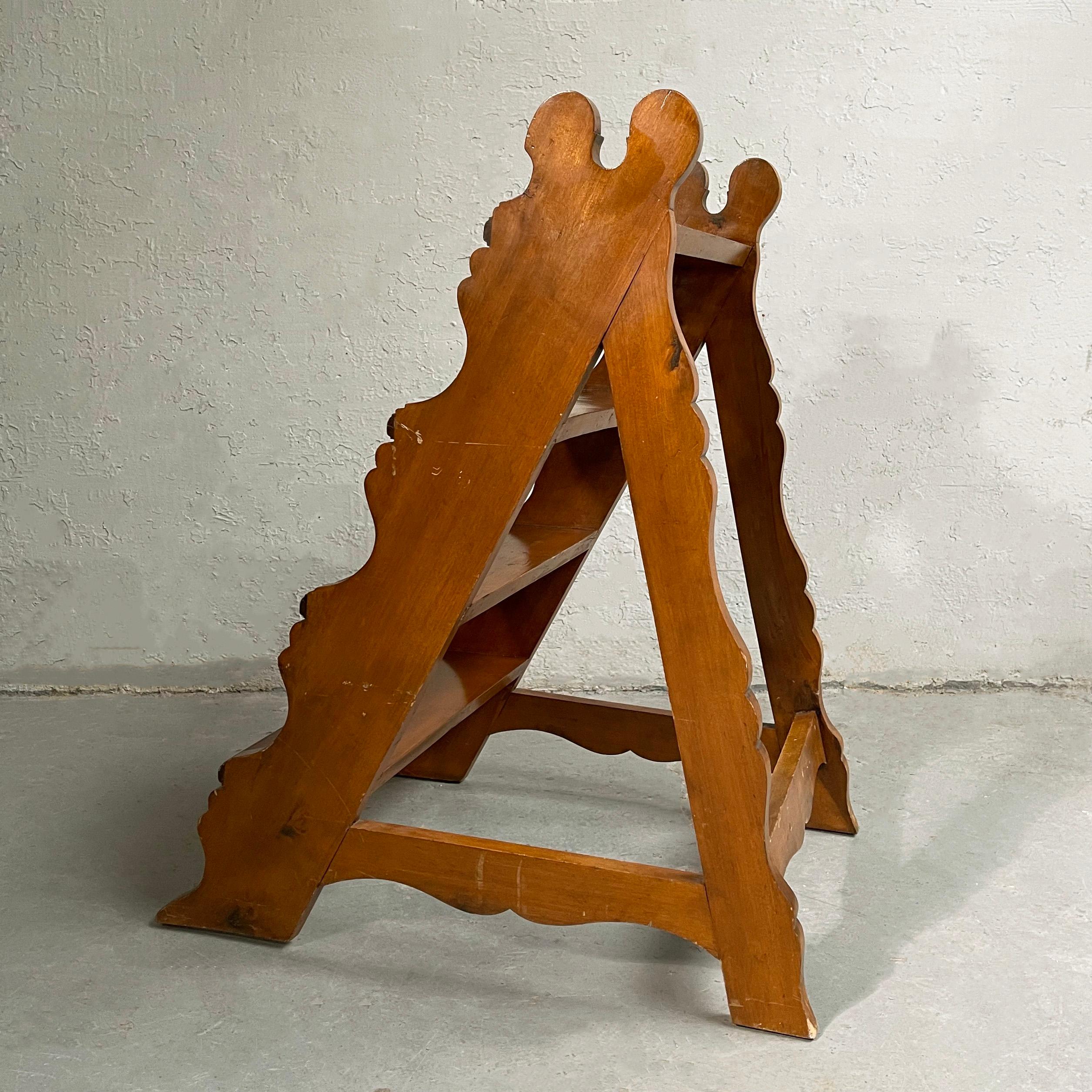 20th Century Antique Craftsman Maple Library Step Ladder For Sale