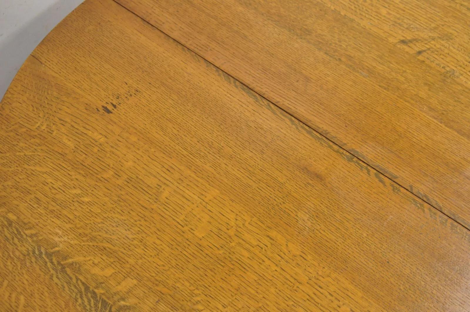 Antike Craftsman Mission Arts & Crafts Oak Wood Round Dining Table w / 2 Leaves (Eichenholz) im Angebot
