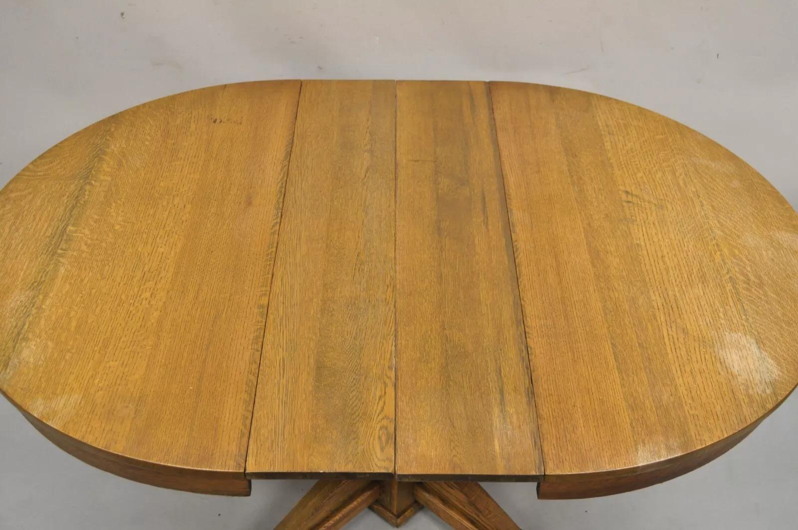 Antike Craftsman Mission Arts & Crafts Oak Wood Round Dining Table w / 2 Leaves im Angebot 2