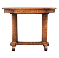 Antico tavolo da biblioteca artigianale ovale in Oak Oak, tavolo da ingresso o da console