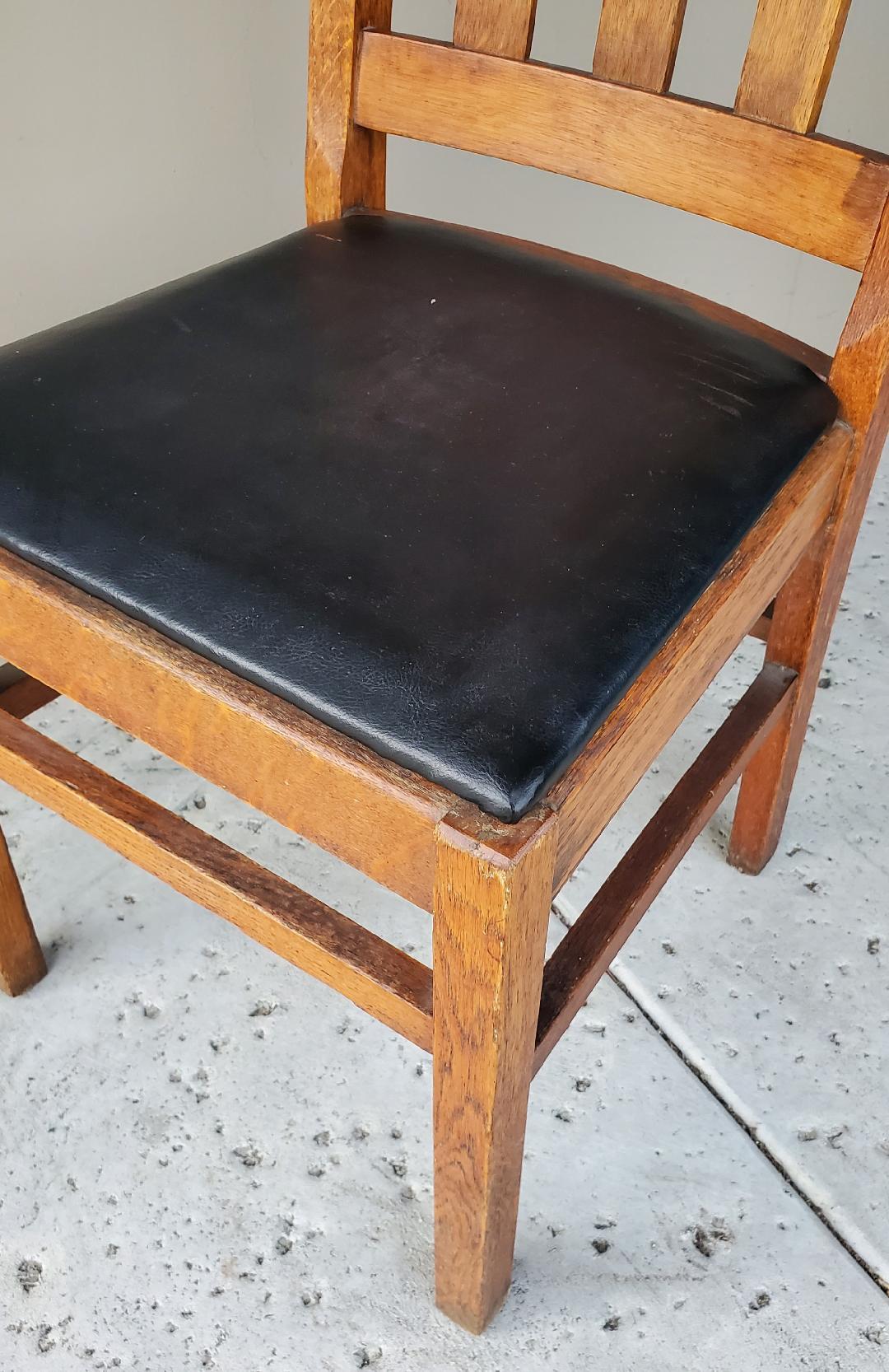 Antique Craftsman Quarter Sawn Oak Dining or Single Desk Chair Upholstered Seat For Sale 6