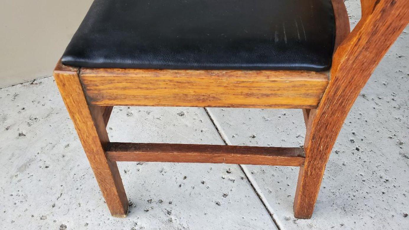 Antique Craftsman Quarter Sawn Oak Dining or Single Desk Chair Upholstered Seat For Sale 7