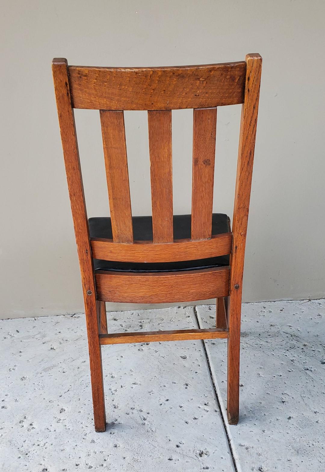 American Craftsman Antique Craftsman Quarter Sawn Oak Dining or Single Desk Chair Upholstered Seat For Sale