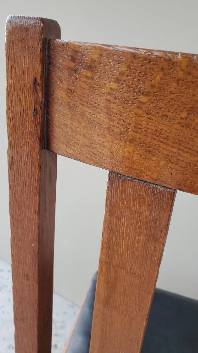 Antique Craftsman Quarter Sawn Oak Dining or Single Desk Chair Upholstered Seat (Chaise de bureau simple ou de salle à manger en chêne équarri) en vente 1