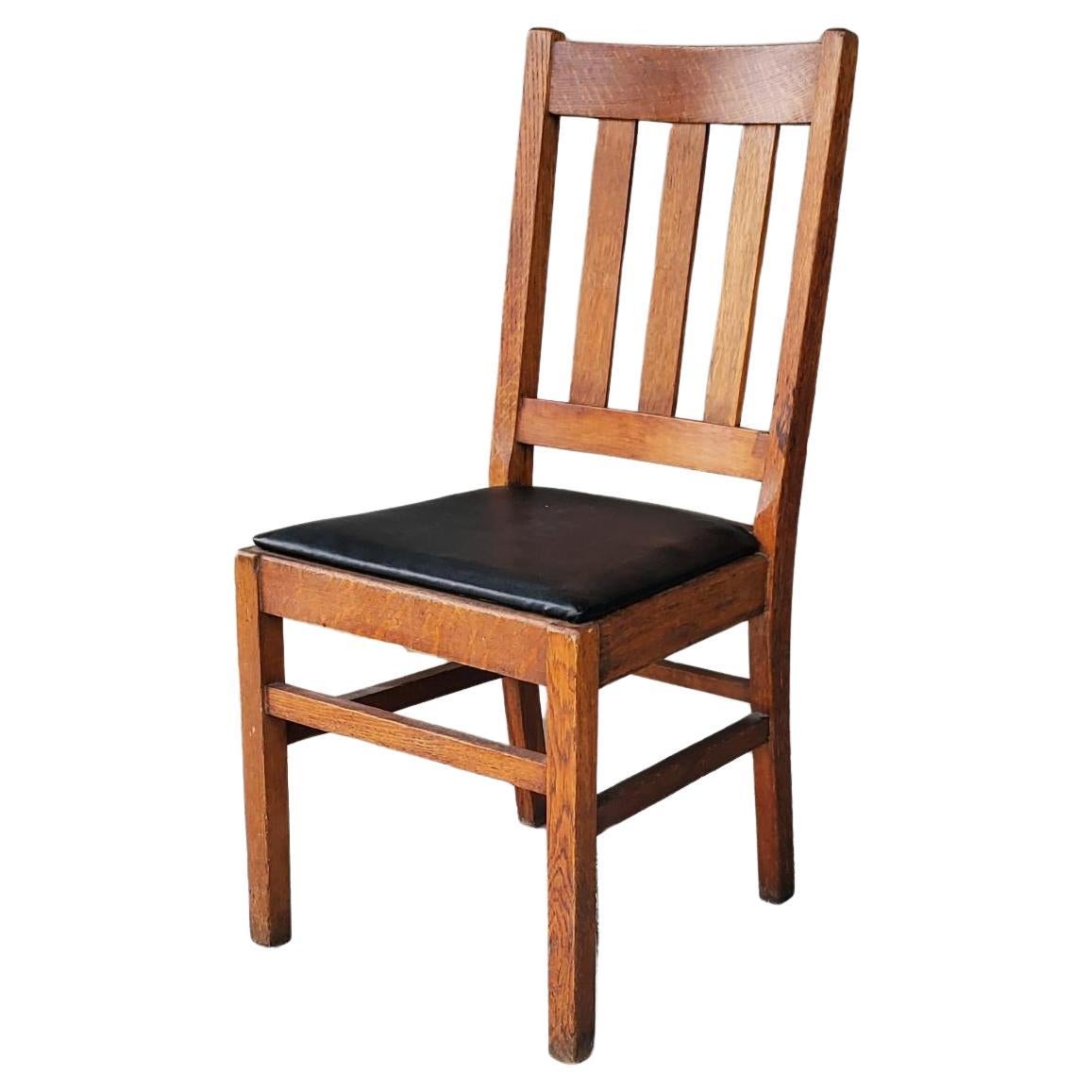 Antique Craftsman Quarter Sawn Oak Dining or Single Desk Chair Upholstered Seat For Sale