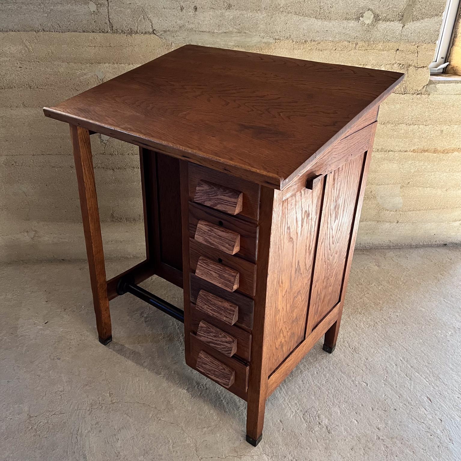 Antique Craftsman Solid Oak Industrial Drafting Table Desk 2