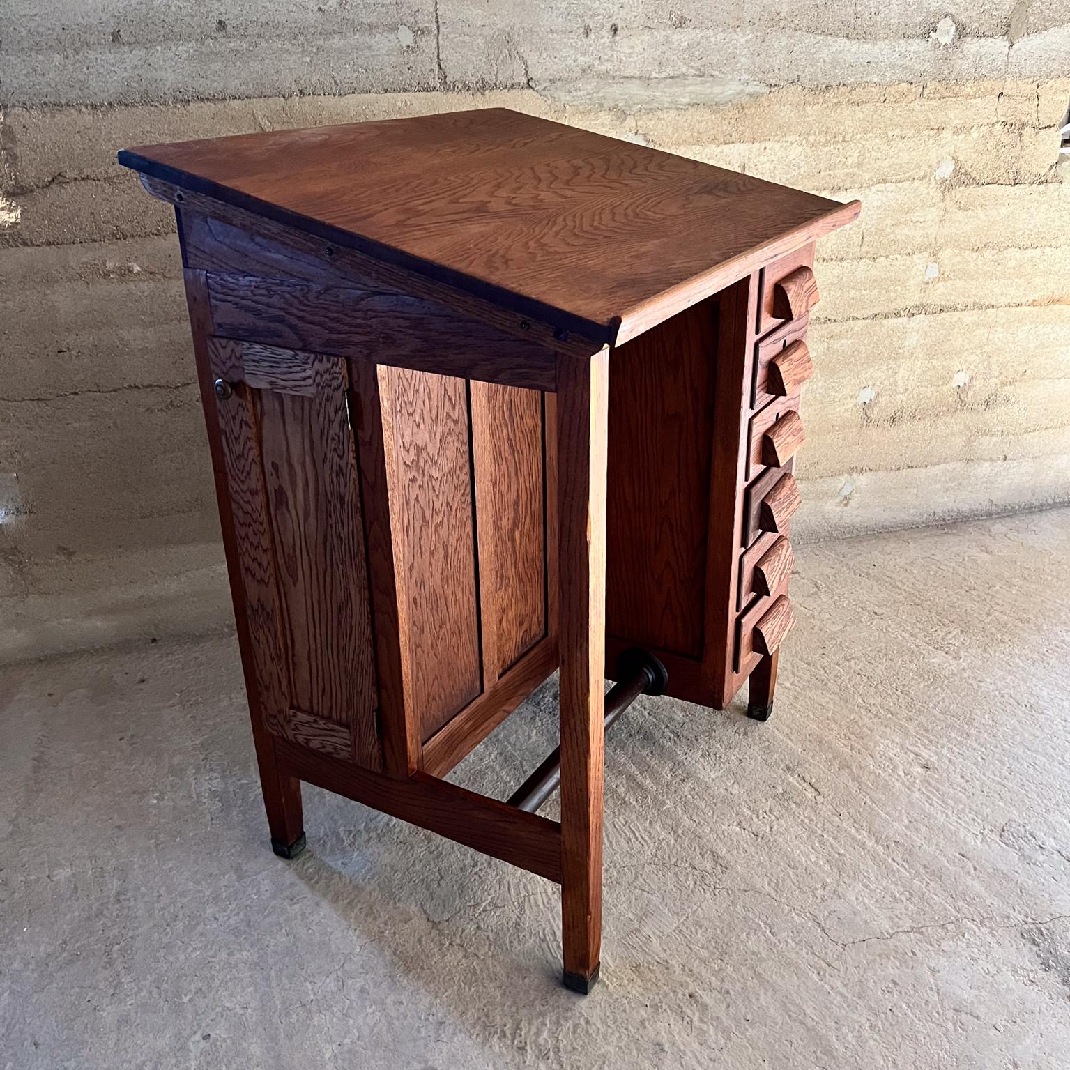Antique Craftsman Solid Oak Industrial Drafting Table Desk 5