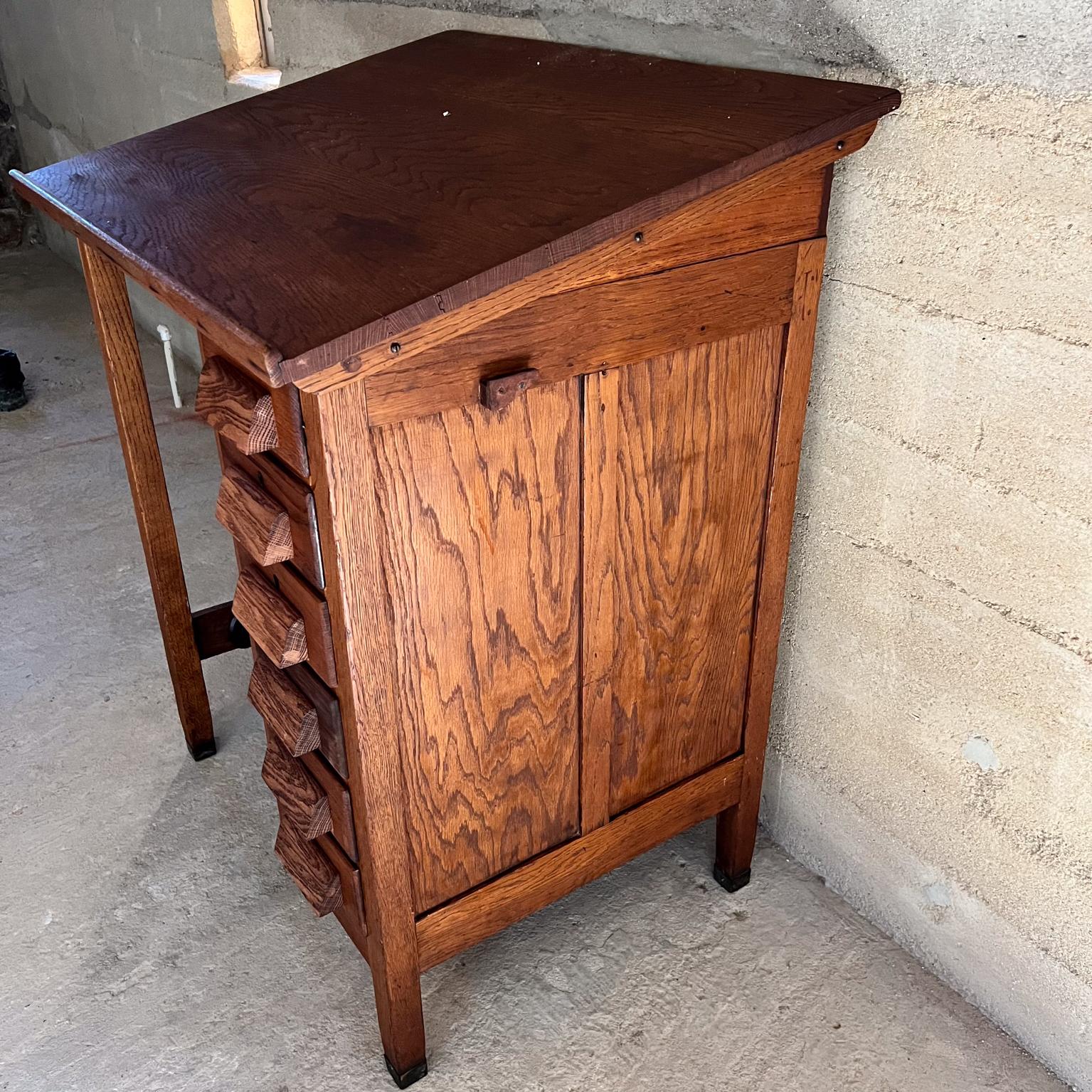 American Antique Craftsman Solid Oak Industrial Drafting Table Desk