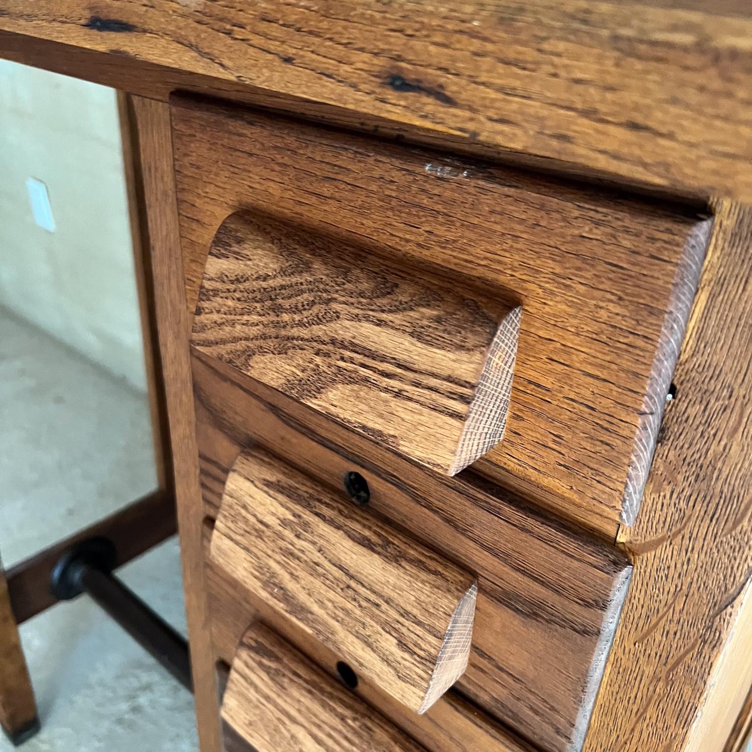 20th Century Antique Craftsman Solid Oak Industrial Drafting Table Desk