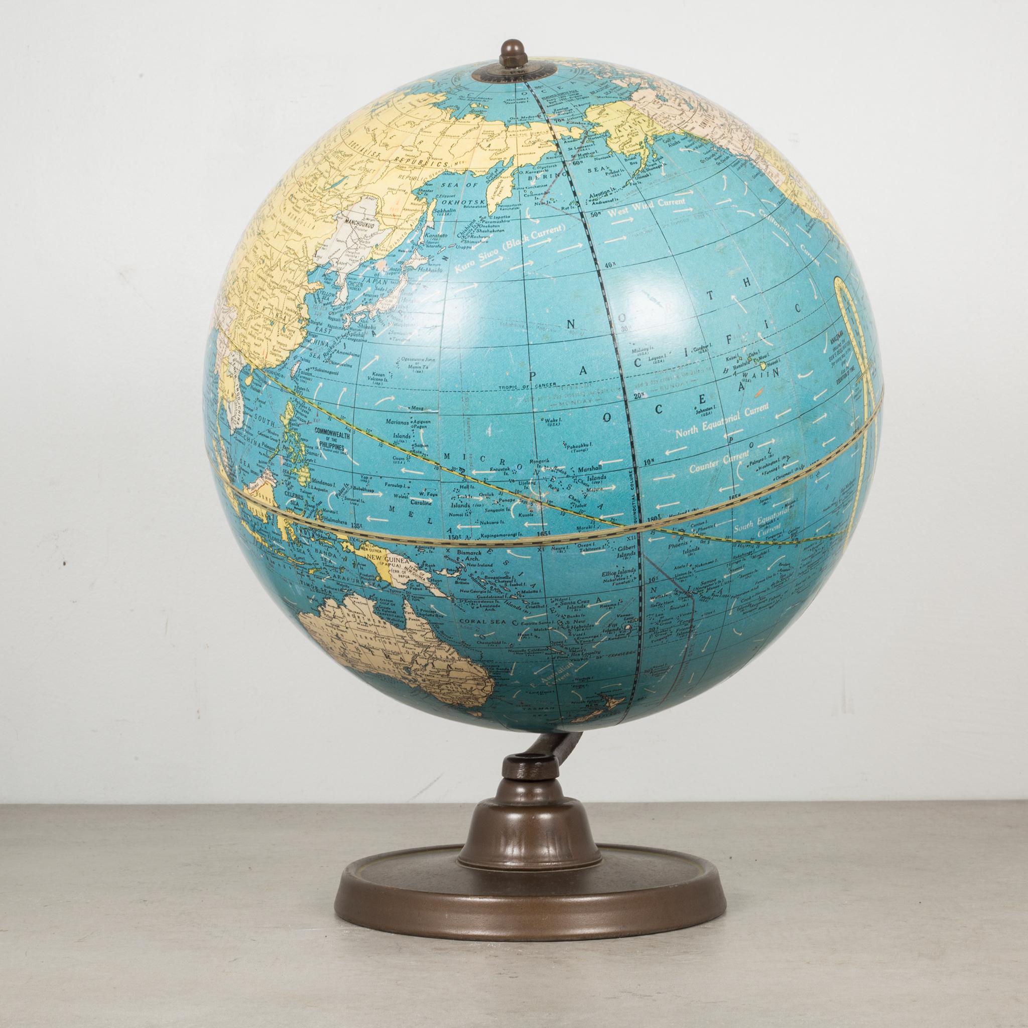 About

This is an original cram's universal globe mounted on a stylized brass-plated metal pedestal.

 Creator: George F. Cram Company, Indianapolis, IN.
 Date of manufacture: circa Pre 1948.
 Materials and techniques: Metal, paper.
