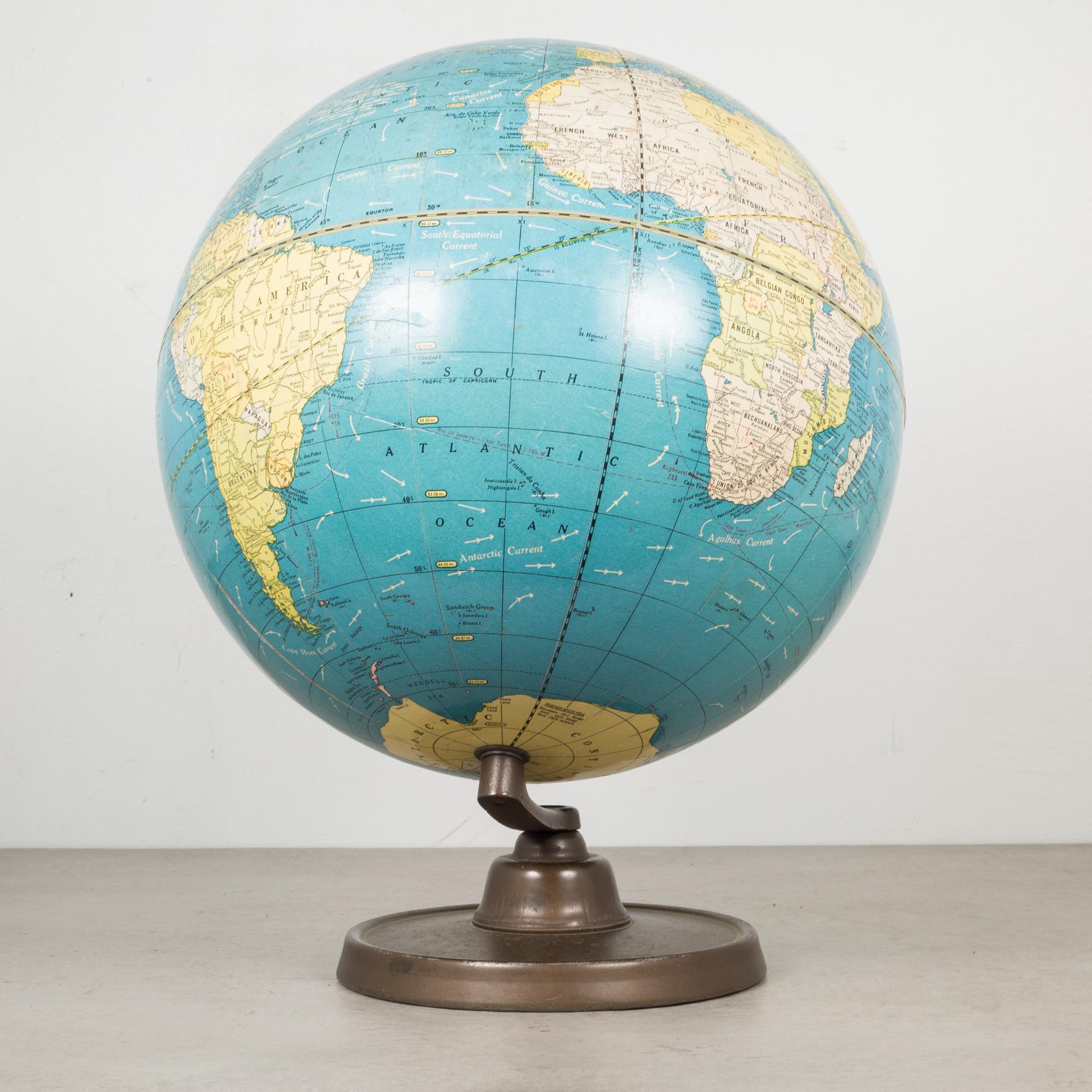 Industrial Antique Cram's Terrestrial Globe, circa Pre 1948
