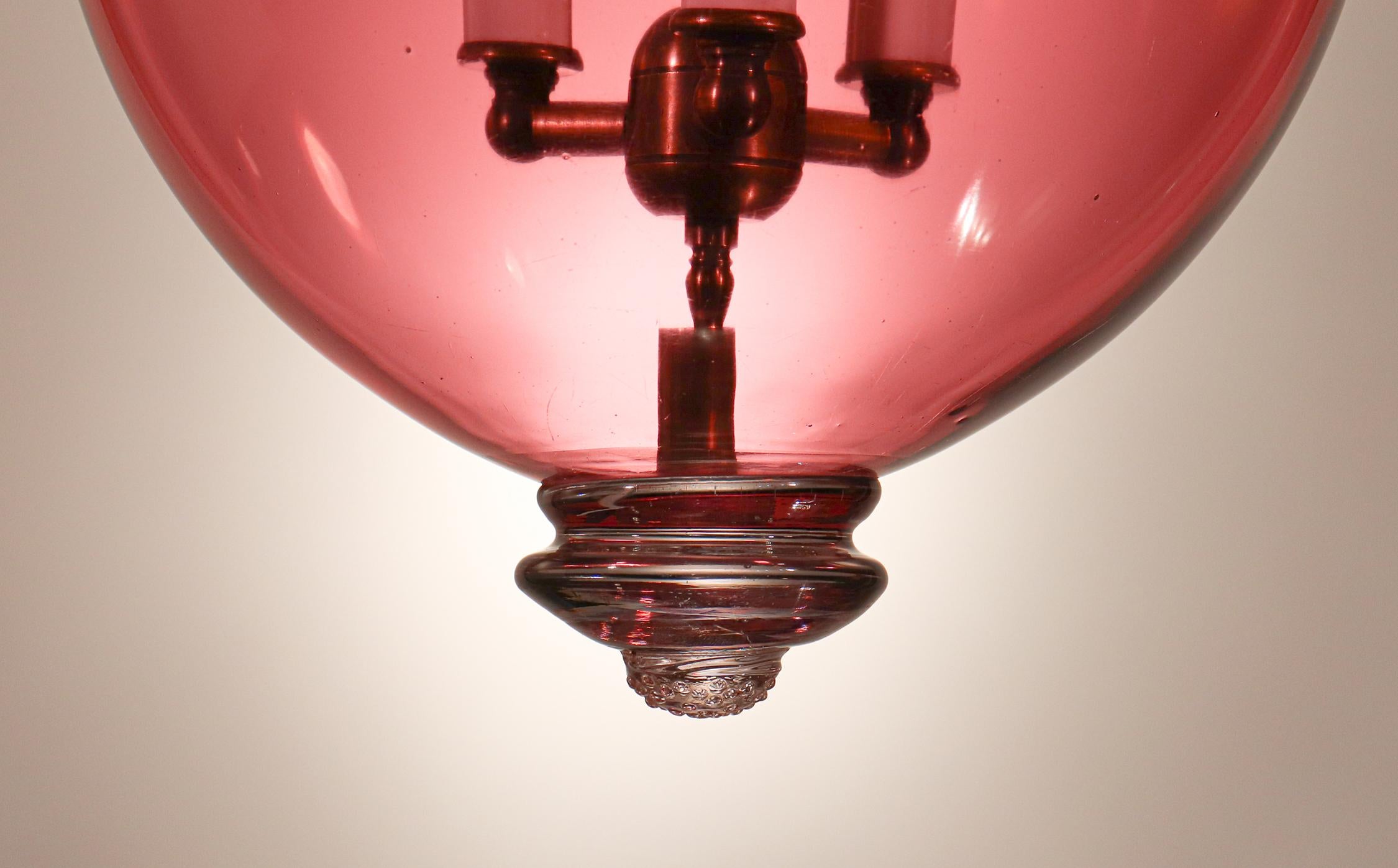 Antique Cranberry Glass Bell Jar Lantern 2