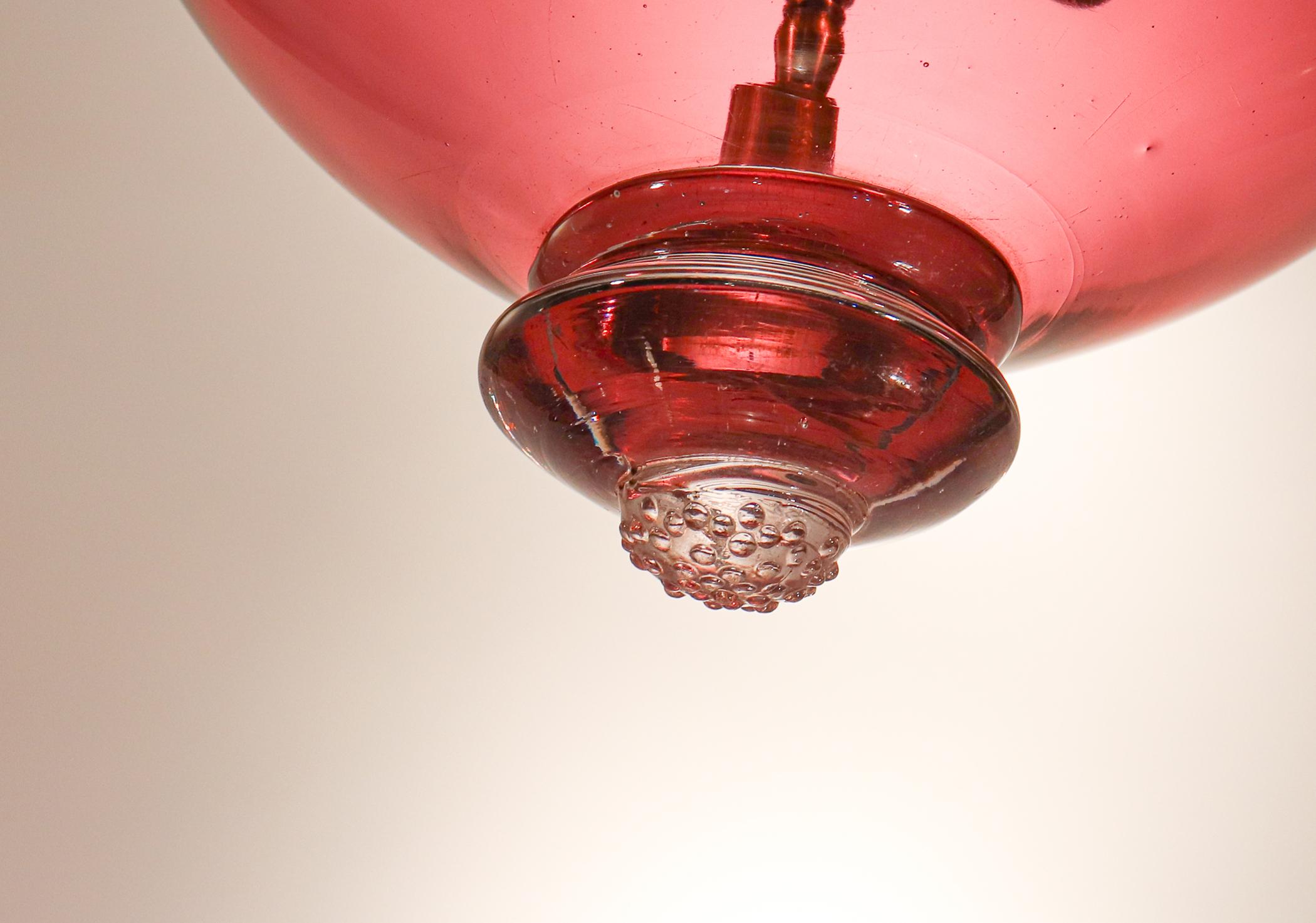 Antique Cranberry Glass Bell Jar Lantern 3
