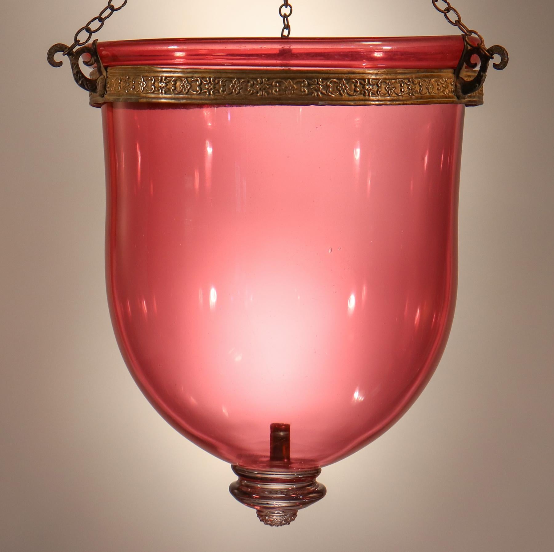 Antique Cranberry Glass Bell Jar Lantern 4