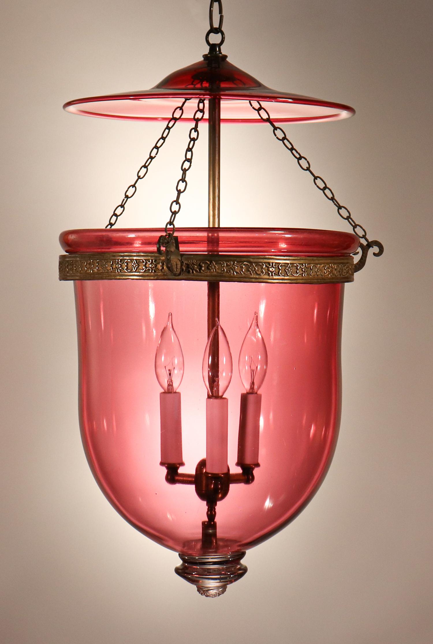 High Victorian Antique Cranberry Glass Bell Jar Lantern