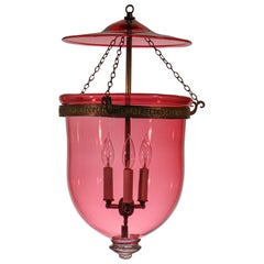 Antique Cranberry Glass Bell Jar Lantern