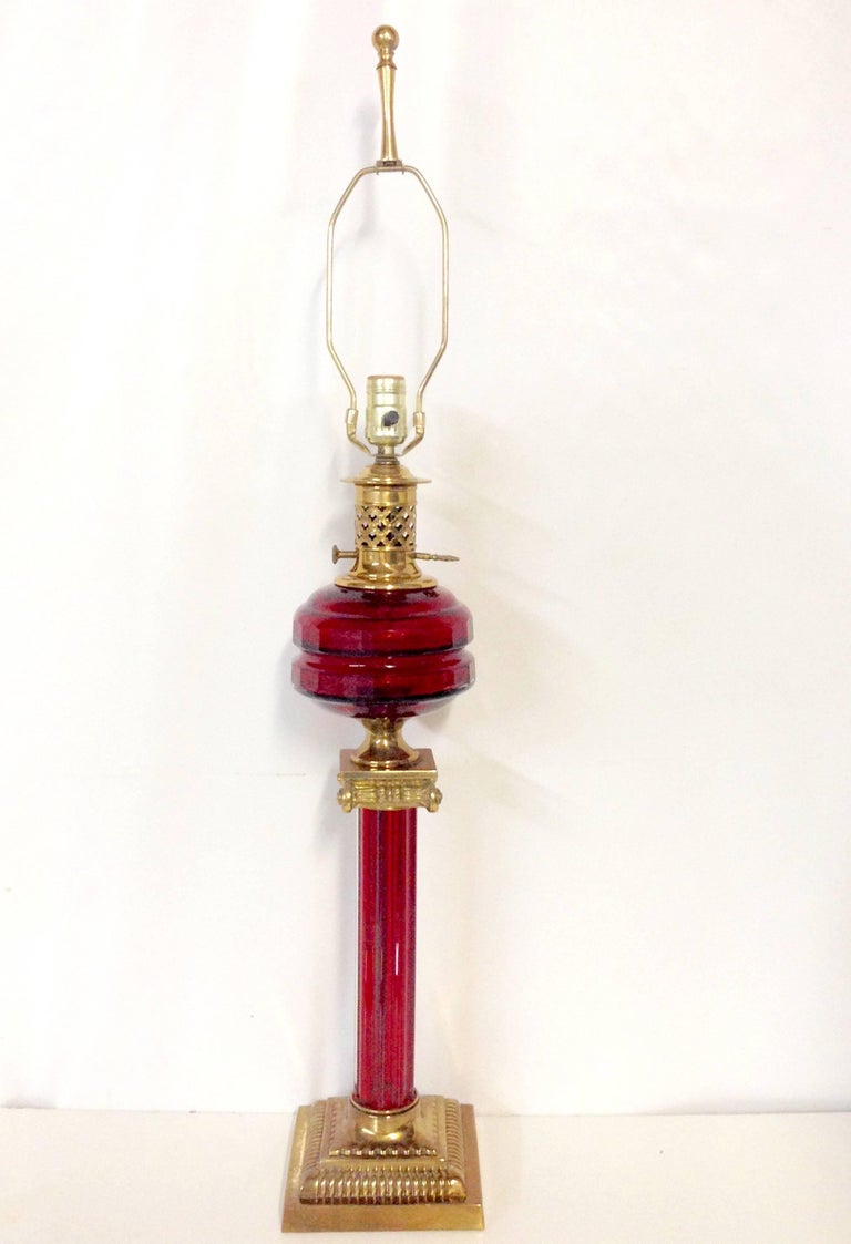 Antique Cranberry Glass and Brass Oil Style Lamp at 1stDibs cranberry