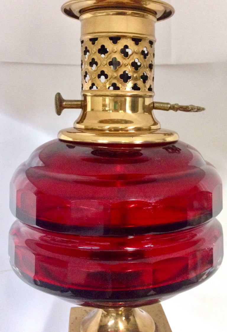 Antique Cranberry Glass and Brass Oil Style Lamp at 1stDibs cranberry