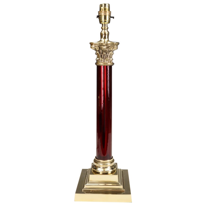 Antique Cranberry Glass Corinthian Column Lamp