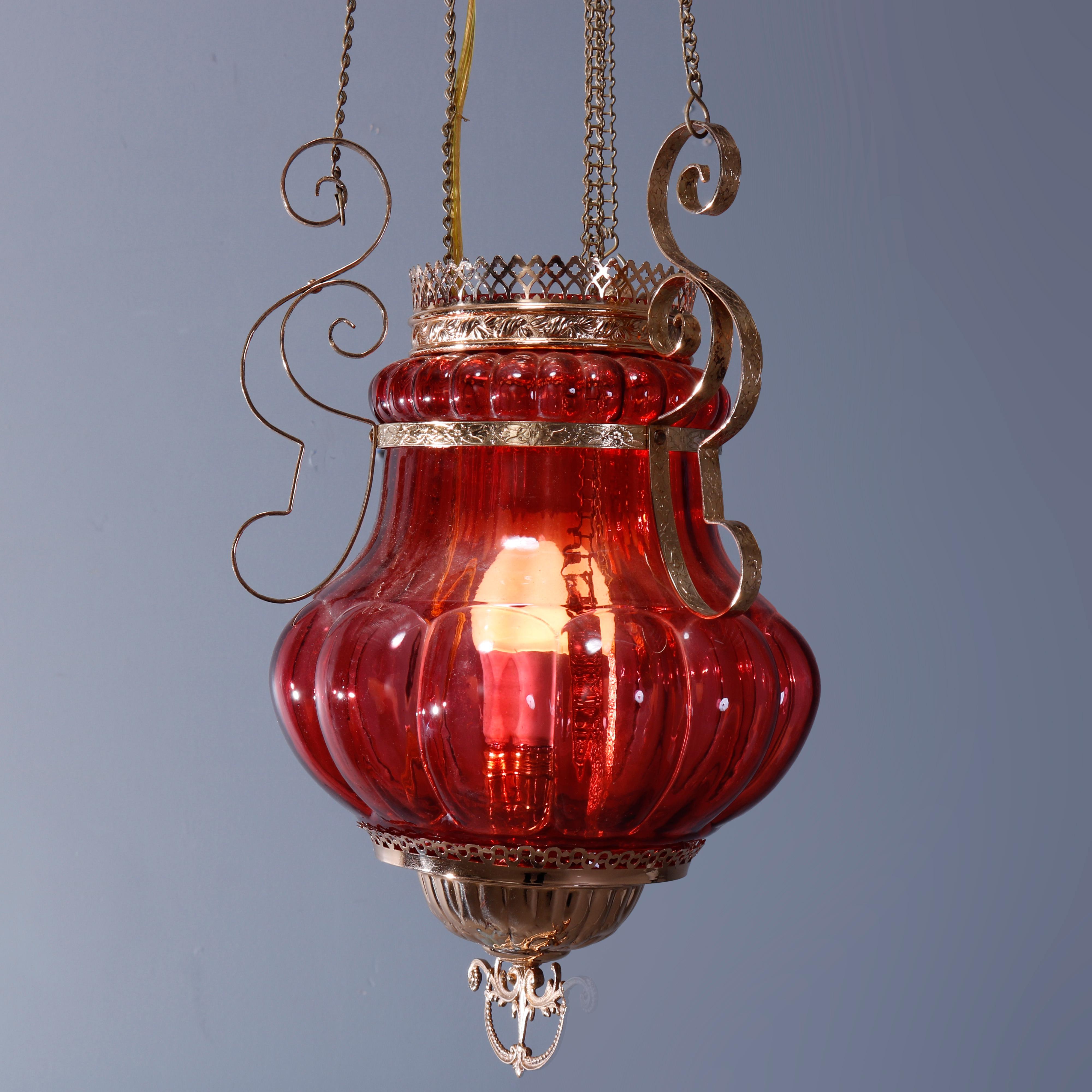 antique cranberry glass hanging lamp
