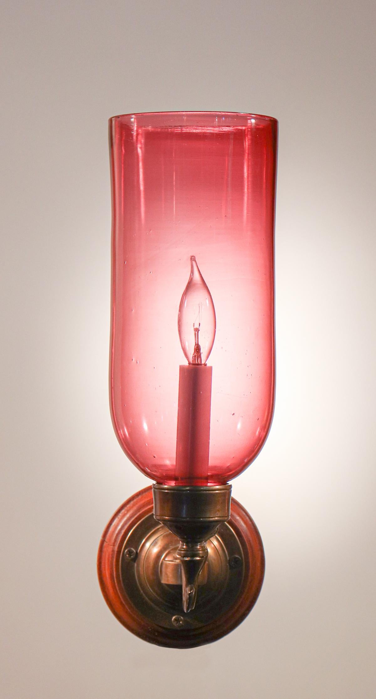 20th Century Antique Cranberry Glass Hurricane Shade Wall Sconces