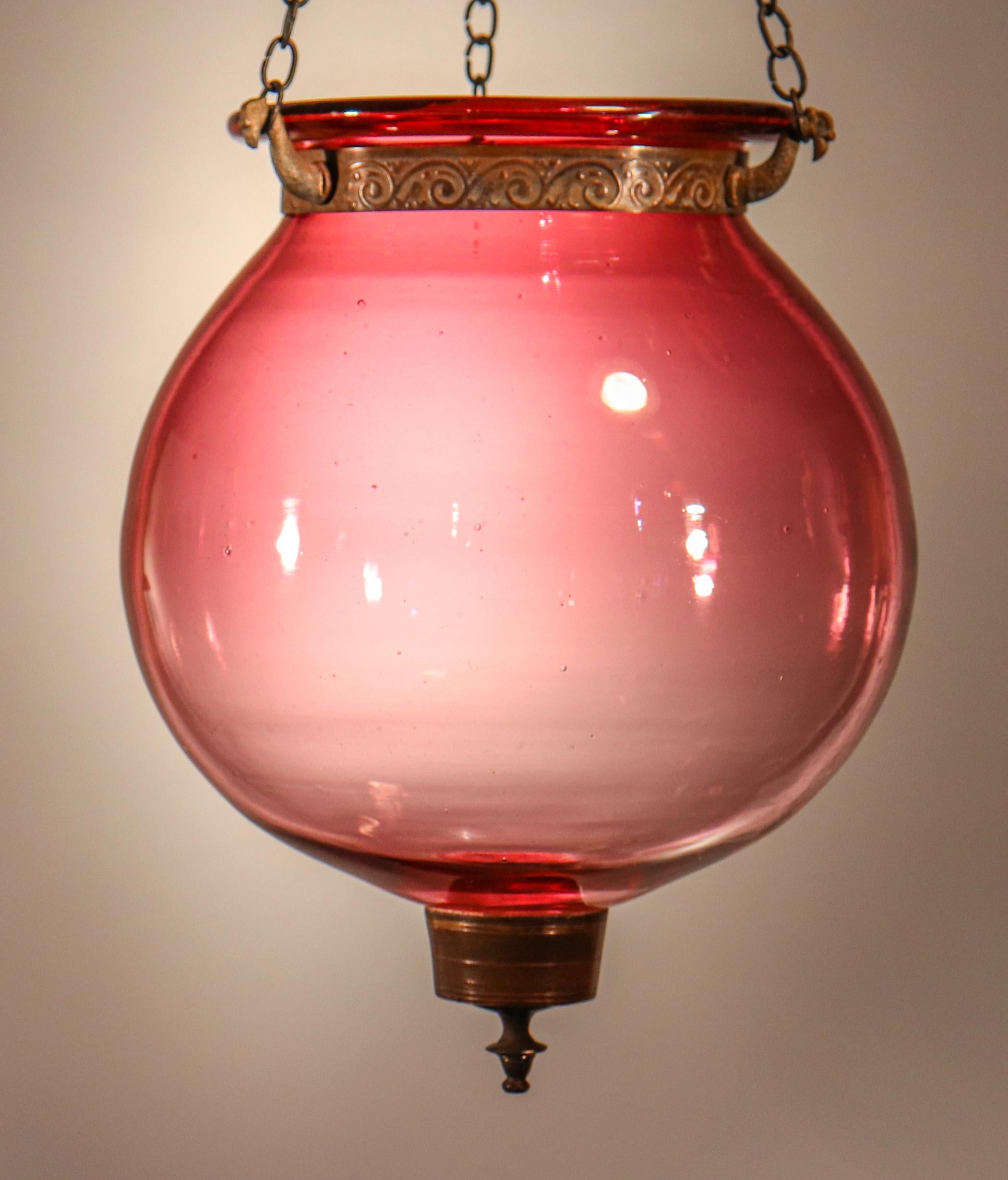 Antique Cranberry Globe Bell Jar Lantern 3