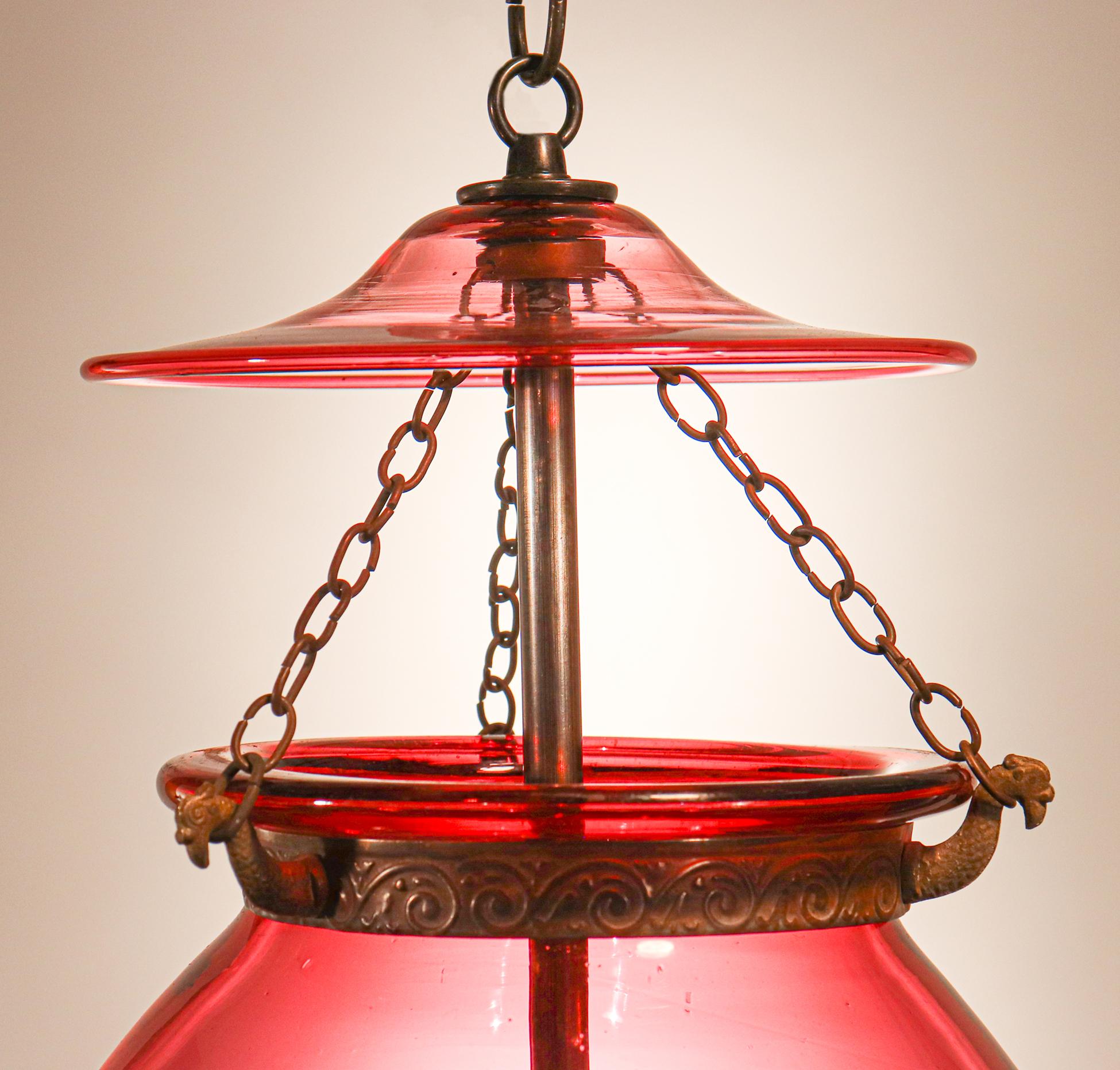 High Victorian Antique Cranberry Globe Bell Jar Lantern