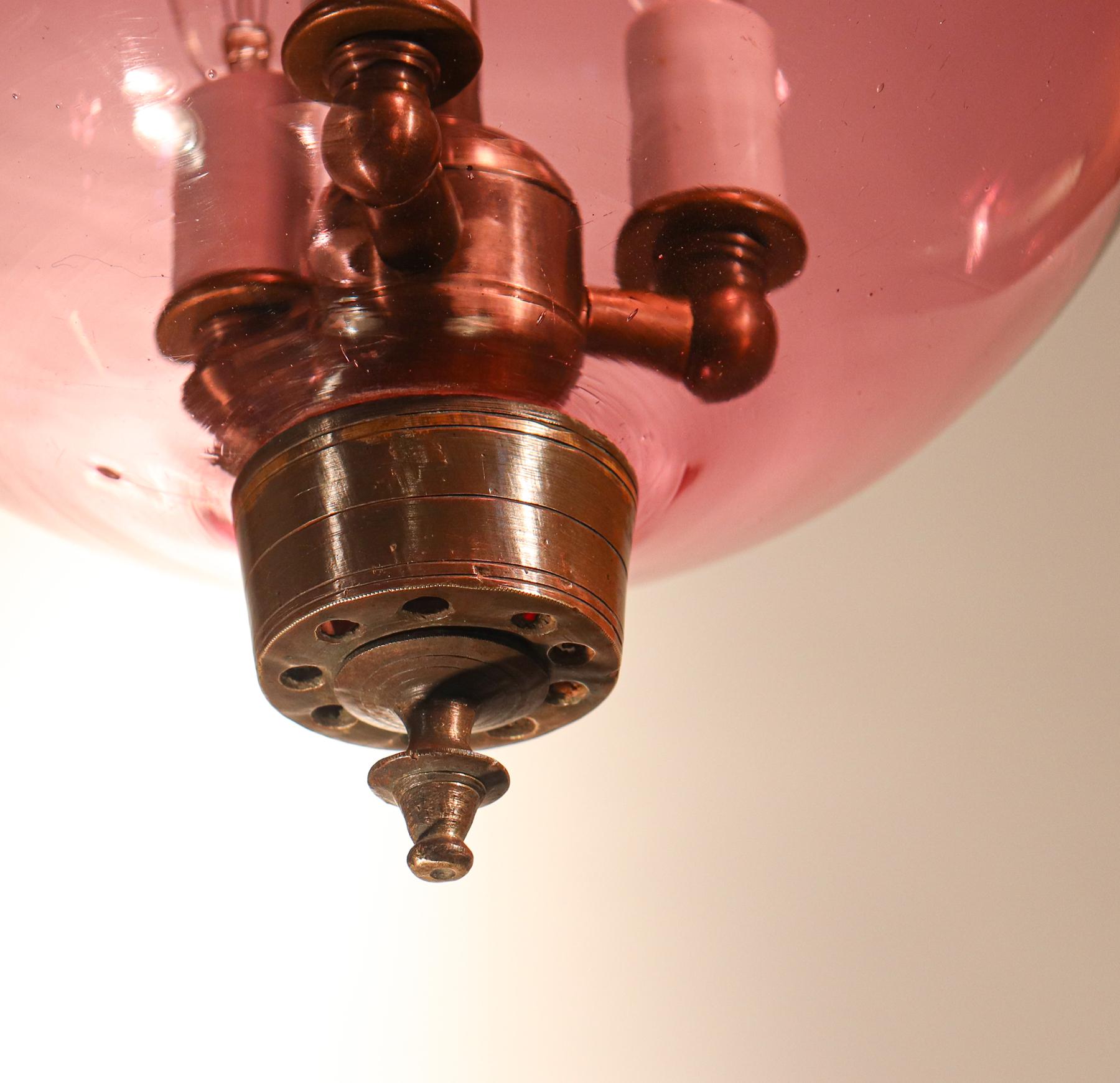 Antique Cranberry Globe Bell Jar Lantern 2