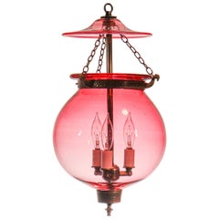 Antique Cranberry Globe Bell Jar Lantern