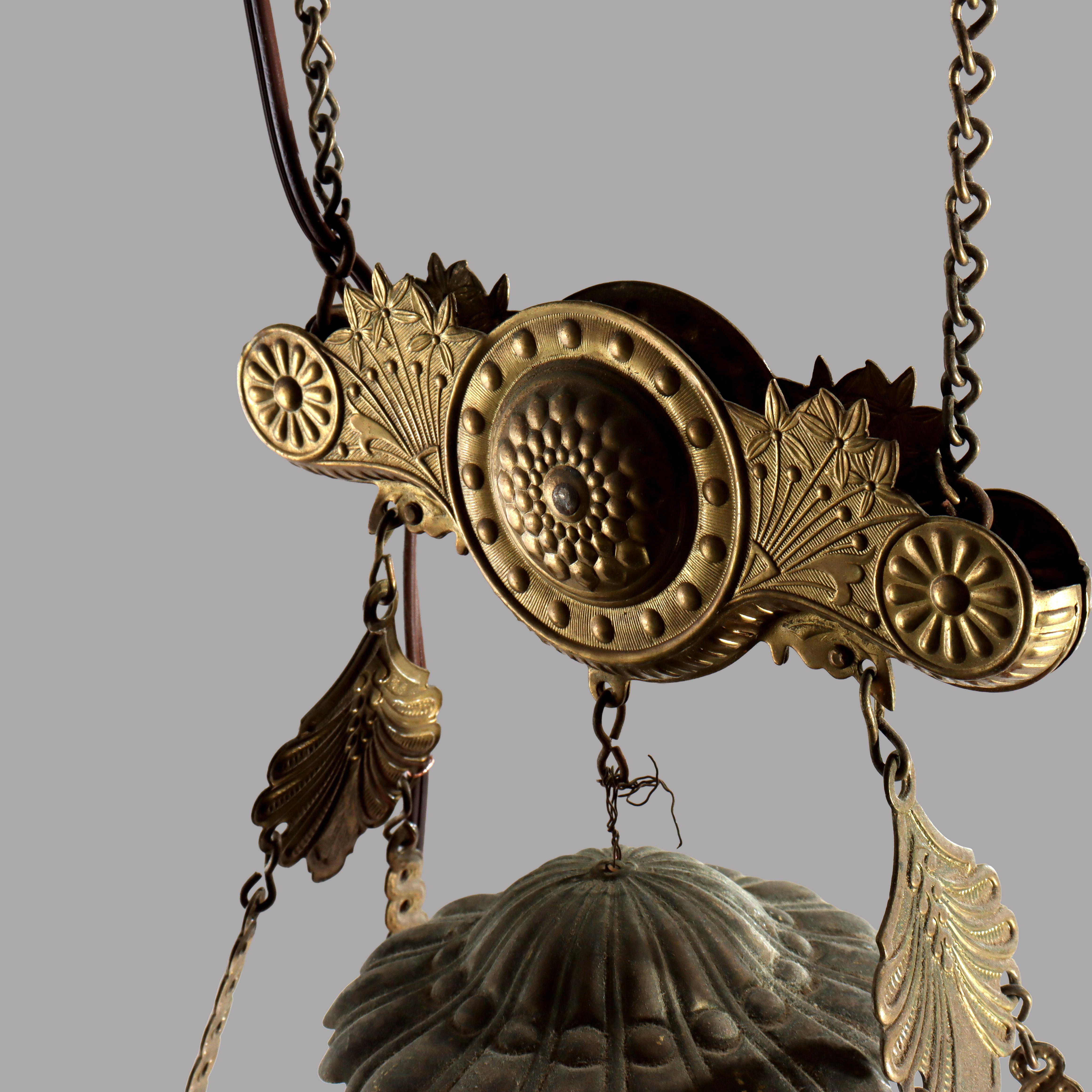 Antique Cranberry Hobnail Glass & Brass Hanging Light, Electrified, C1900 im Angebot 2