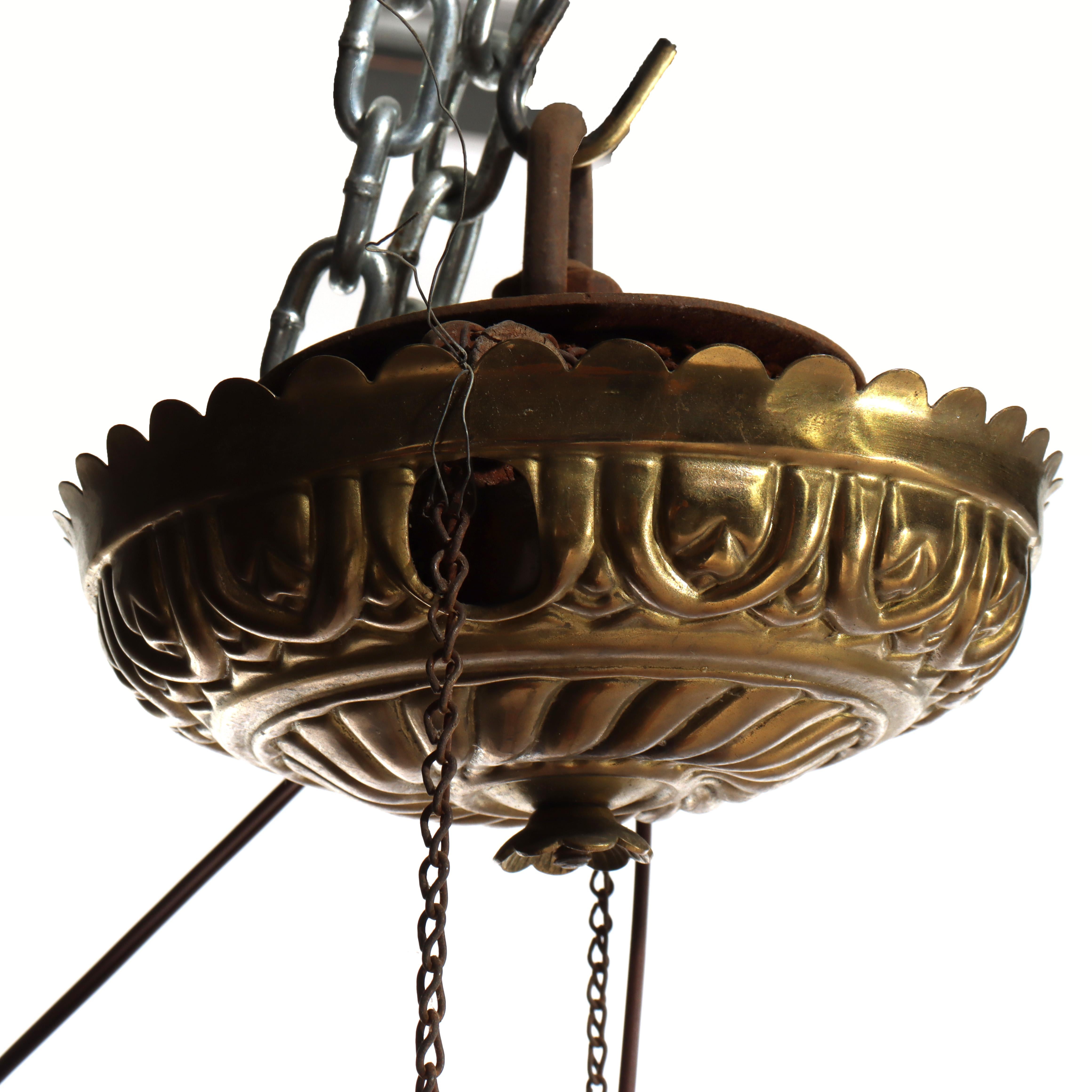 Antique Cranberry Hobnail Glass & Brass Hanging Light, Electrified, C1900 im Angebot 3