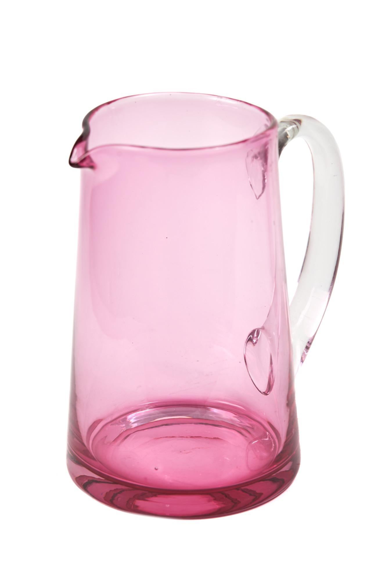 Early Victorian Antique Cranberry Jug with 6 Glasses For Sale