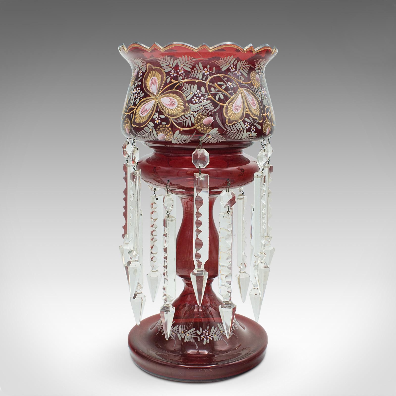 Late Victorian Antique Cranberry Lustre, English, Crystal, Decorative, Candle Lamp, Victorian For Sale