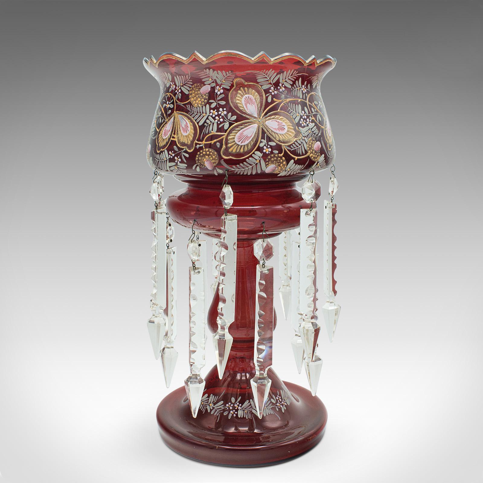 Antique Cranberry Lustre, English, Crystal, Decorative, Candle Lamp, Victorian In Good Condition For Sale In Hele, Devon, GB