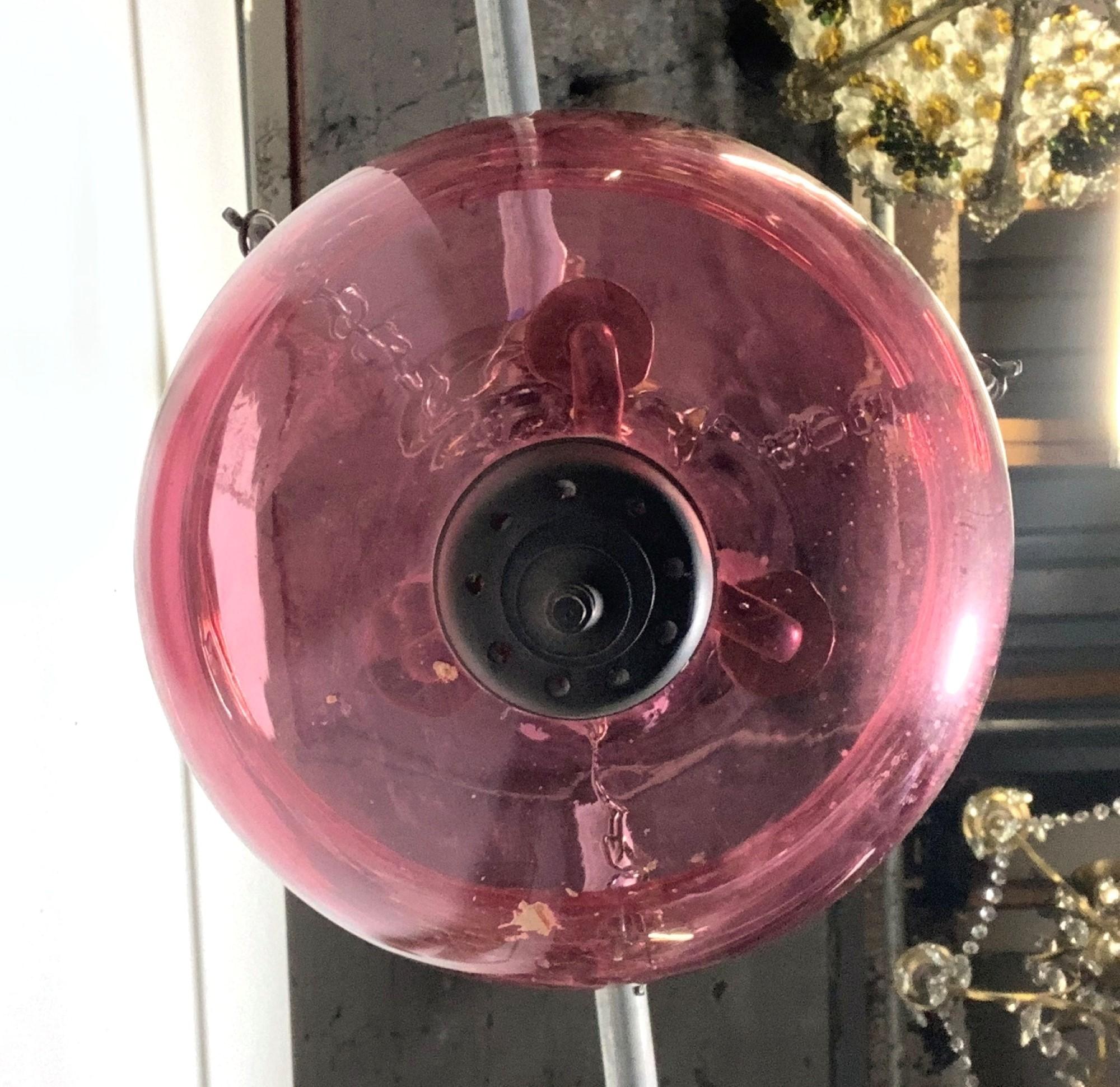 Antique Cranberry Red Crystal Bell Jar Pendant Light w/ Brass Hardware 2