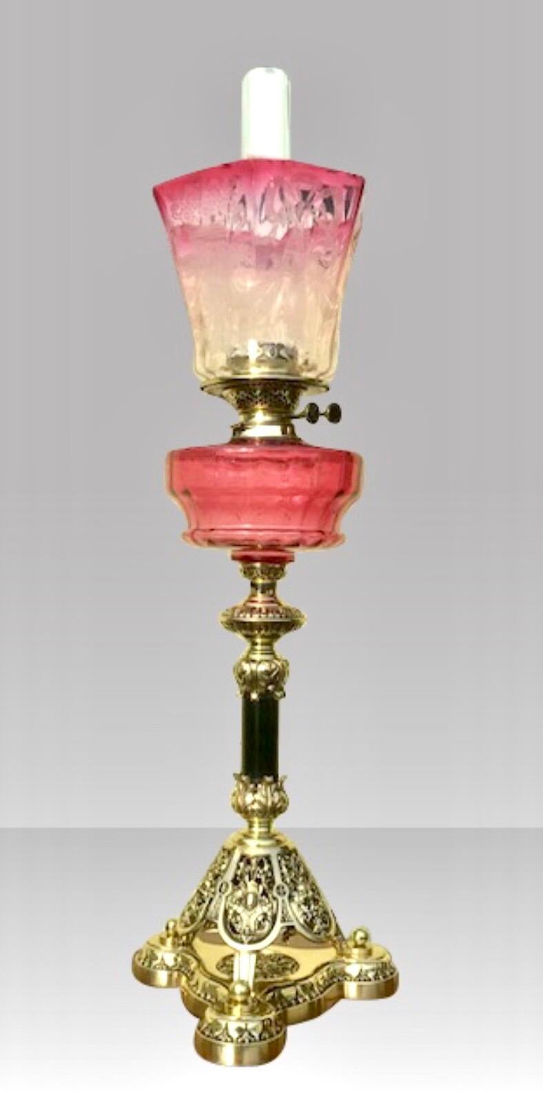 British Antique Cranberry Ruby Oil Lamp 