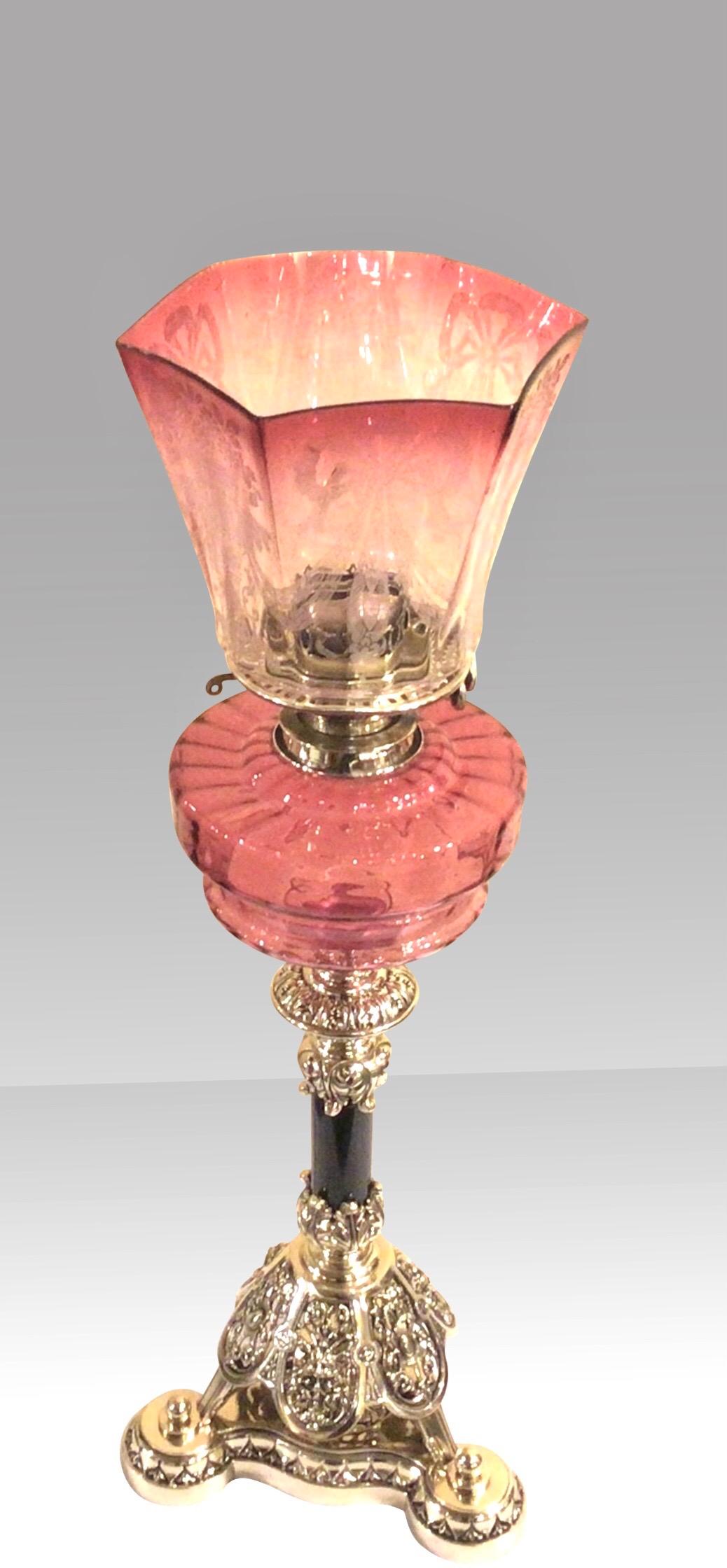 Antique Cranberry Ruby Oil Lamp  In Excellent Condition In Antrim, GB