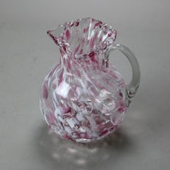 Antique Cranberry Spatterware Coinspot Ruffle Top Glass Water Pitcher C1890