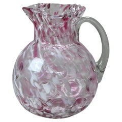 Antique Cranberry Spatterware Coinspot Ruffle Top Glass Water Pitcher C1890