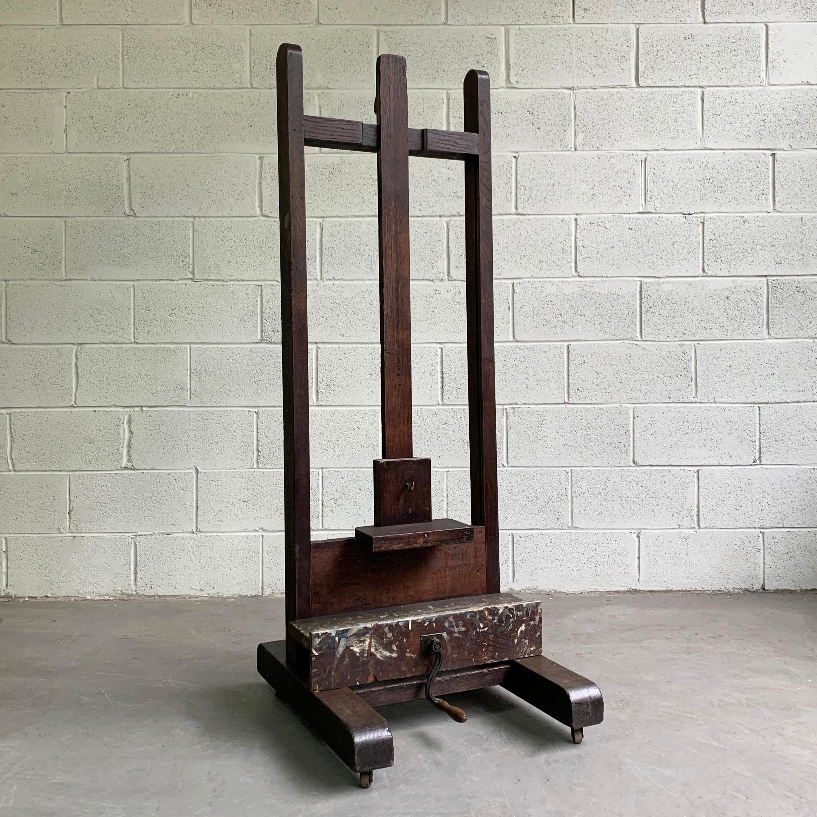 American Antique Crank Adjustable Oak Artist Easel