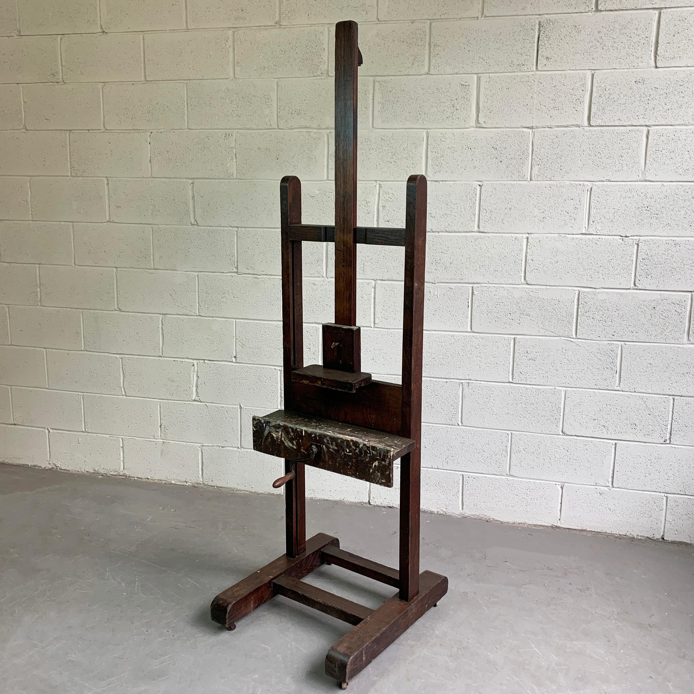 19th Century Antique Crank Adjustable Oak Artist Easel