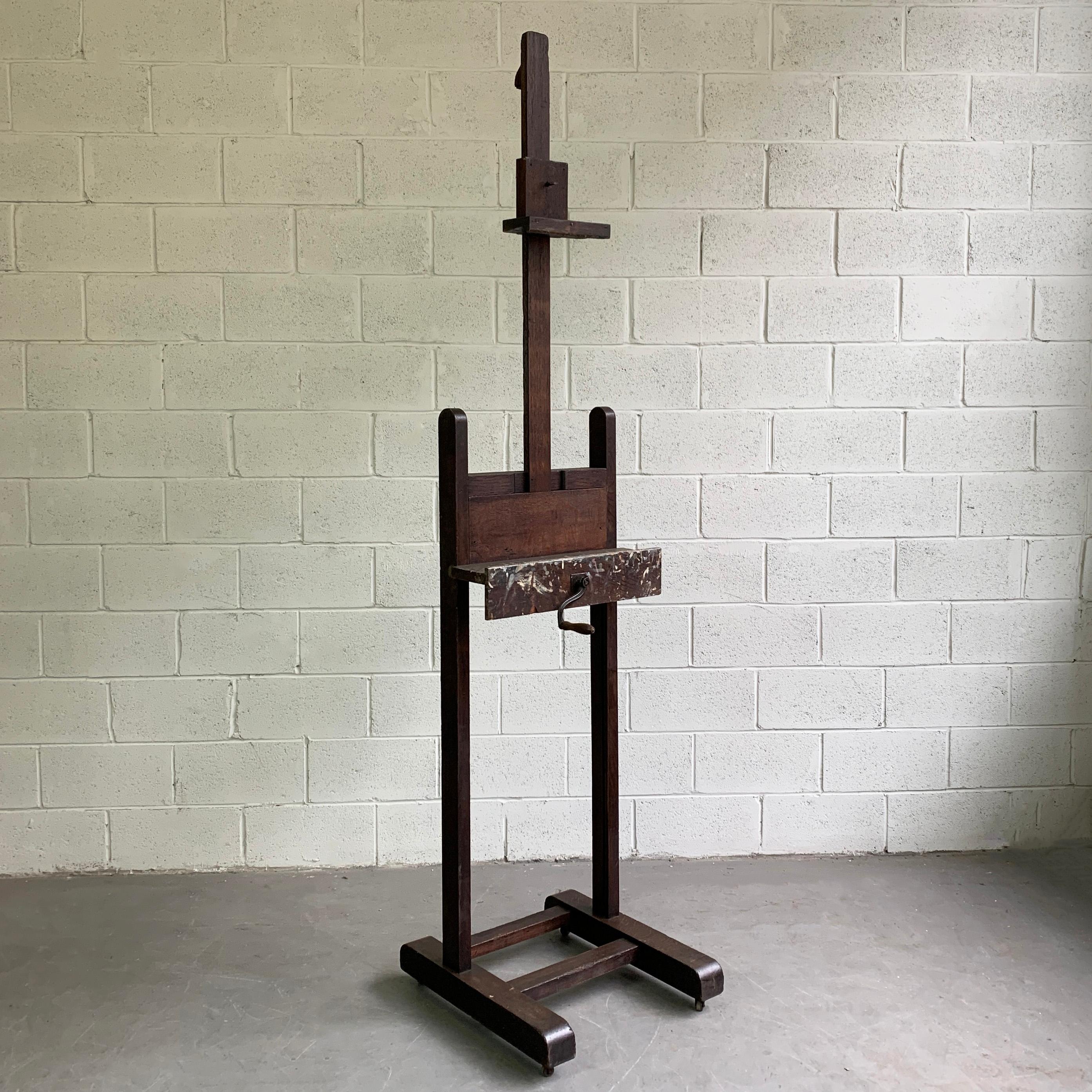 Antique Crank Adjustable Oak Artist Easel 1
