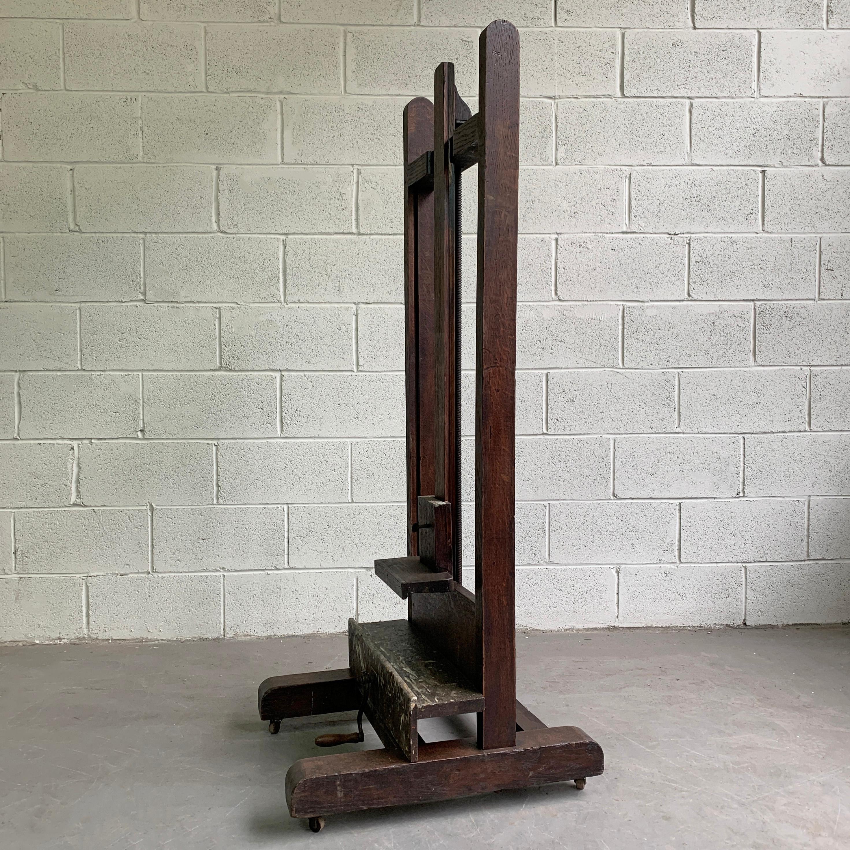 Antique Crank Adjustable Oak Artist Easel 2